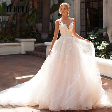 Runhufu Bohemian Wedding Dresses For Women Sexy Backless Lace Applique Illusion Bridal Gown Elegant A-LINE Princess Dress